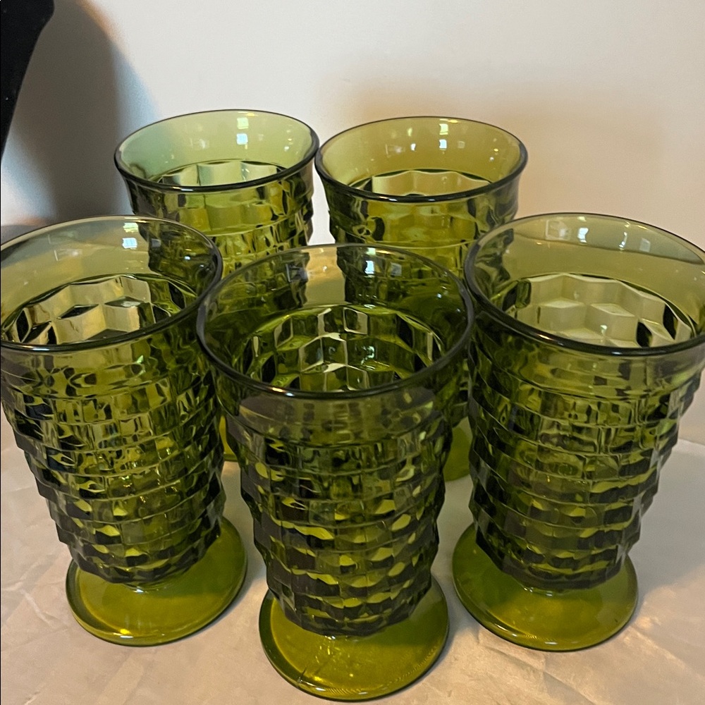 Set of Indiana Green Textured Glass Tumblers